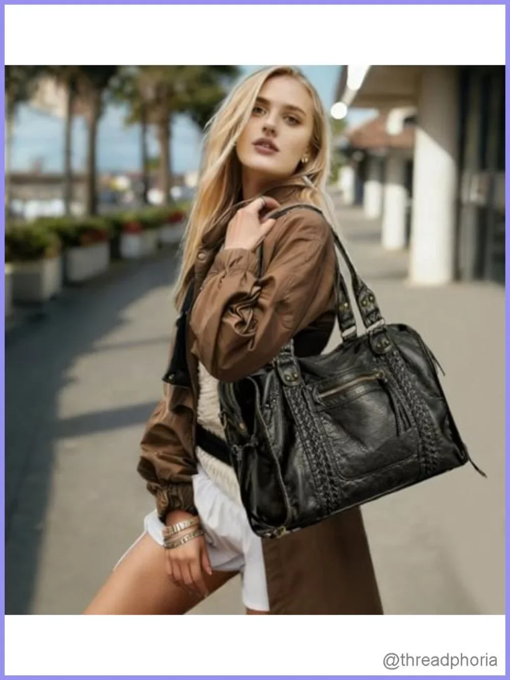 Vintage Y2K Washed Vegan Leather Slouchy Hobo Tote Bag Large